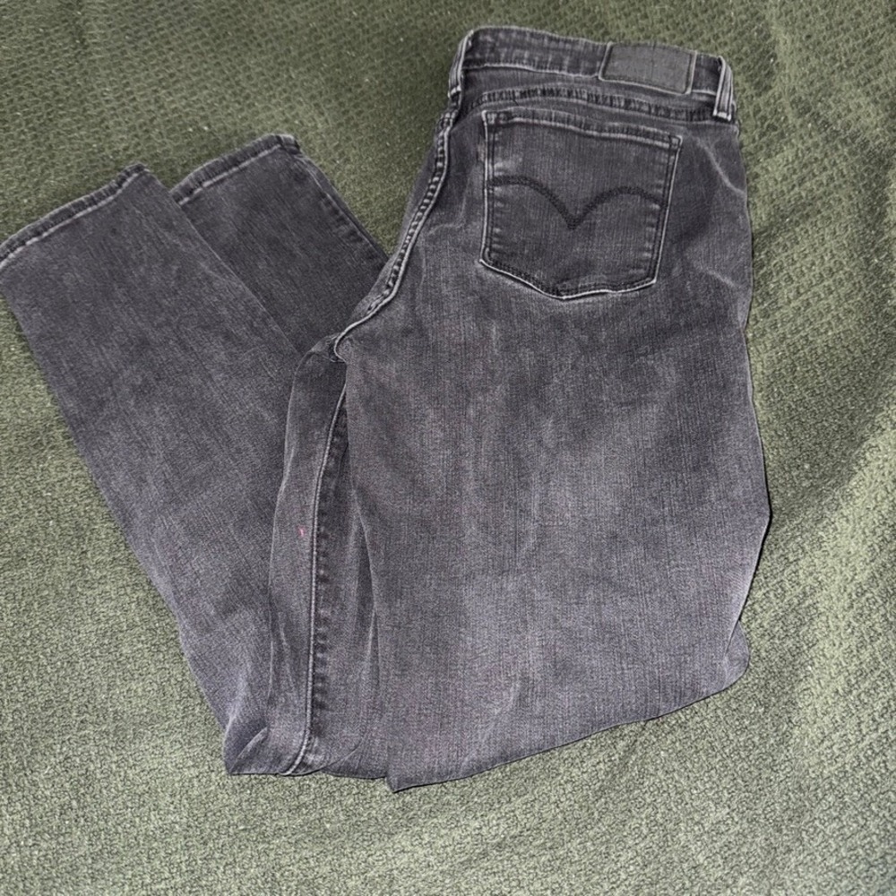 Levis 711 Skinny Jeans Womens 31x30 Faded Black Distressed Mid Rise Denim
